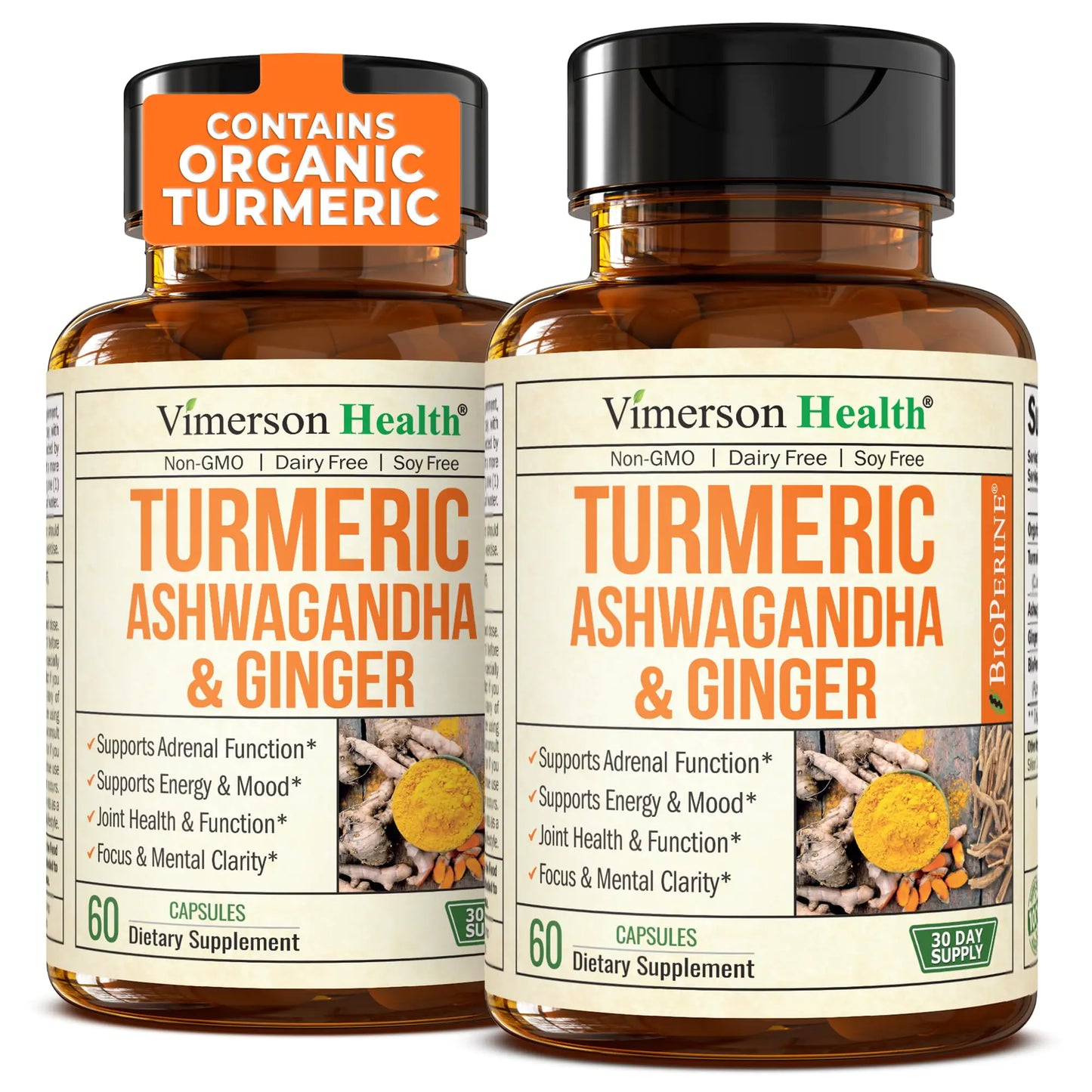 Turmeric Curcumin & Ashwagandha Supplements with Black Pepper. 95% Curcuminoids. Joint Support Supplement with Organic Tumeric Ginger & Bioperine. Aids Joint Health Energy. 2 Pack