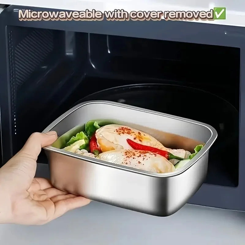 4PC Stainless Steel Food Storage Containers Set Leakproof BPA-Free Airtight Stackable for Fridge Freezer Pantry Silver with Clear Lid