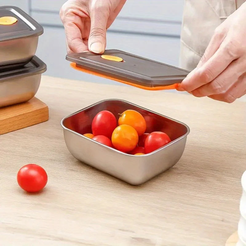 4PC Stainless Steel Food Storage Containers Set Leakproof BPA-Free Airtight Stackable for Fridge Freezer Pantry Silver with Clear Lid