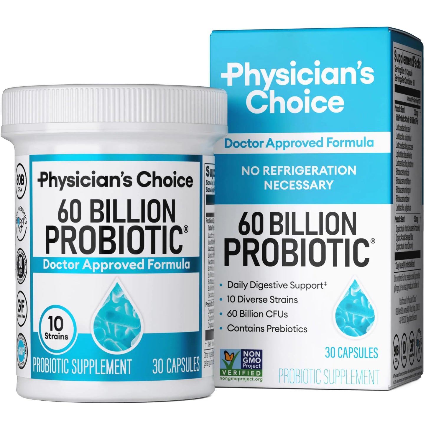 Physicians Choice Probiotics 60 Billion CFU - 10 Strains + Organic Prebiotics - Immune Digestive & Gut Health - Supports Occasional Constipation Diarrhea Gas & Bloating - for Women & Men - 30ct