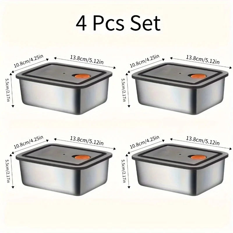 4PC Stainless Steel Food Storage Containers Set Leakproof BPA-Free Airtight Stackable for Fridge Freezer Pantry Silver with Clear Lid